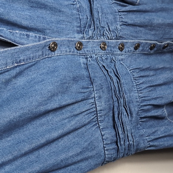 Free People Chester Dress Womens Large Stretch Denim Flutter Sleeve Sparkle 8 - Picture 9 of 15